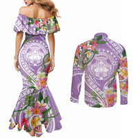 Aloha Hawaii Kauai Couples Matching Mermaid Dress and Long Sleeve Button Shirt Frangipani Mix Mokihana Lei LT7 - Polynesian Pride