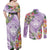 Aloha Hawaii Kauai Couples Matching Off Shoulder Maxi Dress and Long Sleeve Button Shirt Frangipani Mix Mokihana Lei