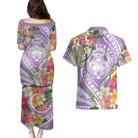 Aloha Hawaii Kauai Couples Matching Puletasi and Hawaiian Shirt Frangipani Mix Mokihana Lei LT7 - Polynesian Pride