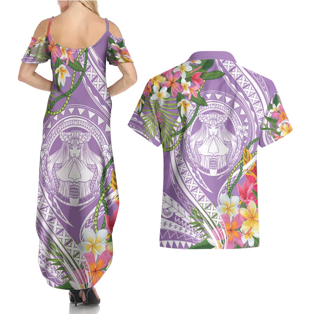 Aloha Hawaii Kauai Couples Matching Summer Maxi Dress and Hawaiian Shirt Frangipani Mix Mokihana Lei LT7 - Polynesian Pride
