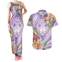 Aloha Hawaii Kauai Couples Matching Tank Maxi Dress and Hawaiian Shirt Frangipani Mix Mokihana Lei LT7 Purple - Polynesian Pride