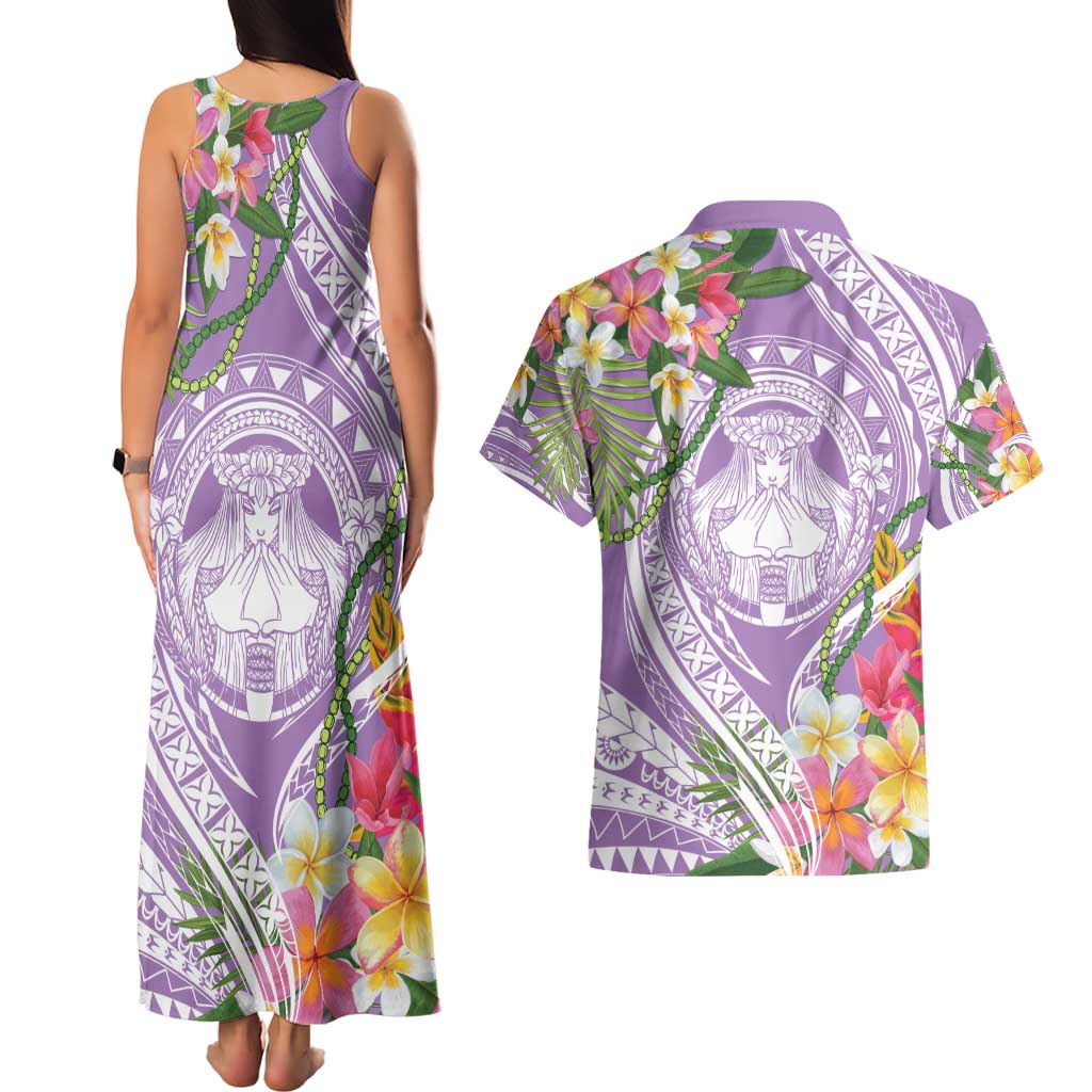 Aloha Hawaii Kauai Couples Matching Tank Maxi Dress and Hawaiian Shirt Frangipani Mix Mokihana Lei LT7 - Polynesian Pride