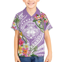 Aloha Hawaii Kauai Family Matching Long Sleeve Bodycon Dress and Hawaiian Shirt Frangipani Mix Mokihana Lei LT7 Son's Shirt Purple - Polynesian Pride