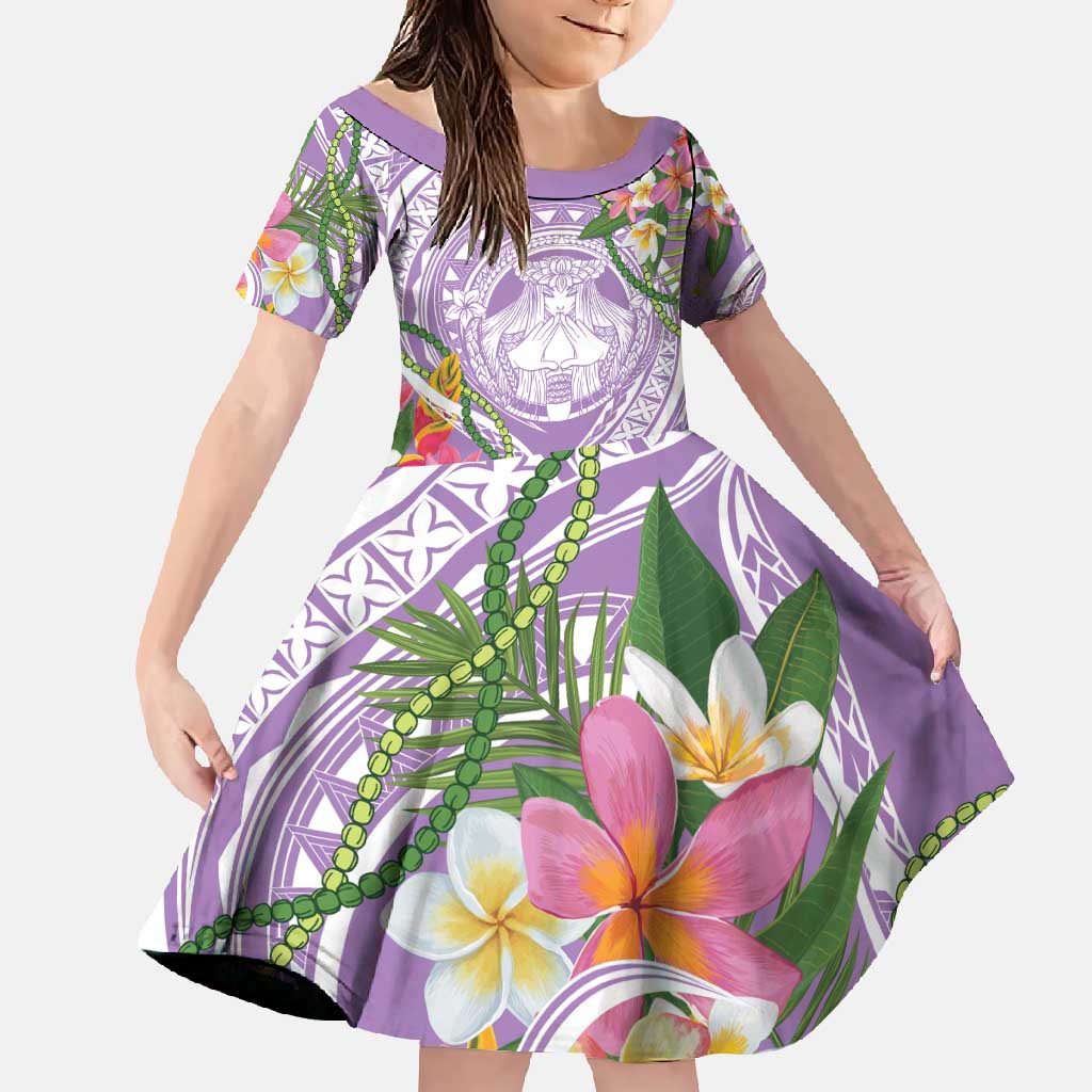 Aloha Hawaii Kauai Family Matching Mermaid Dress and Hawaiian Shirt Frangipani Mix Mokihana Lei LT7 Daughter's Dress Purple - Polynesian Pride