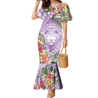 Aloha Hawaii Kauai Family Matching Mermaid Dress and Hawaiian Shirt Frangipani Mix Mokihana Lei LT7 Mom's Dress Purple - Polynesian Pride