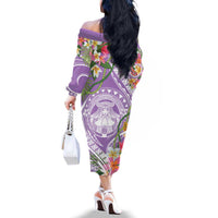 Aloha Hawaii Kauai Family Matching Off The Shoulder Long Sleeve Dress and Hawaiian Shirt Frangipani Mix Mokihana Lei LT7 - Polynesian Pride