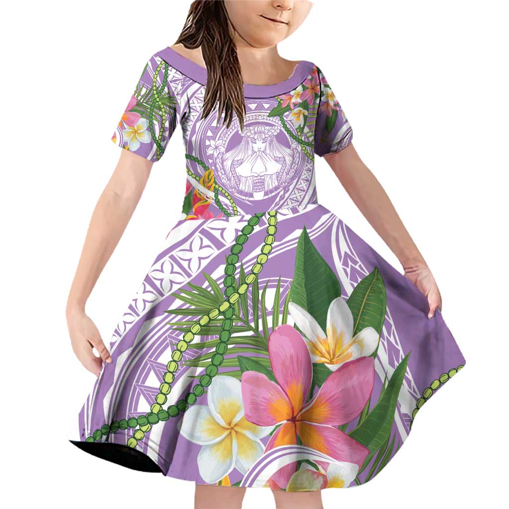 Aloha Hawaii Kauai Family Matching Off Shoulder Short Dress and Hawaiian Shirt Frangipani Mix Mokihana Lei LT7 Daughter's Dress Purple - Polynesian Pride