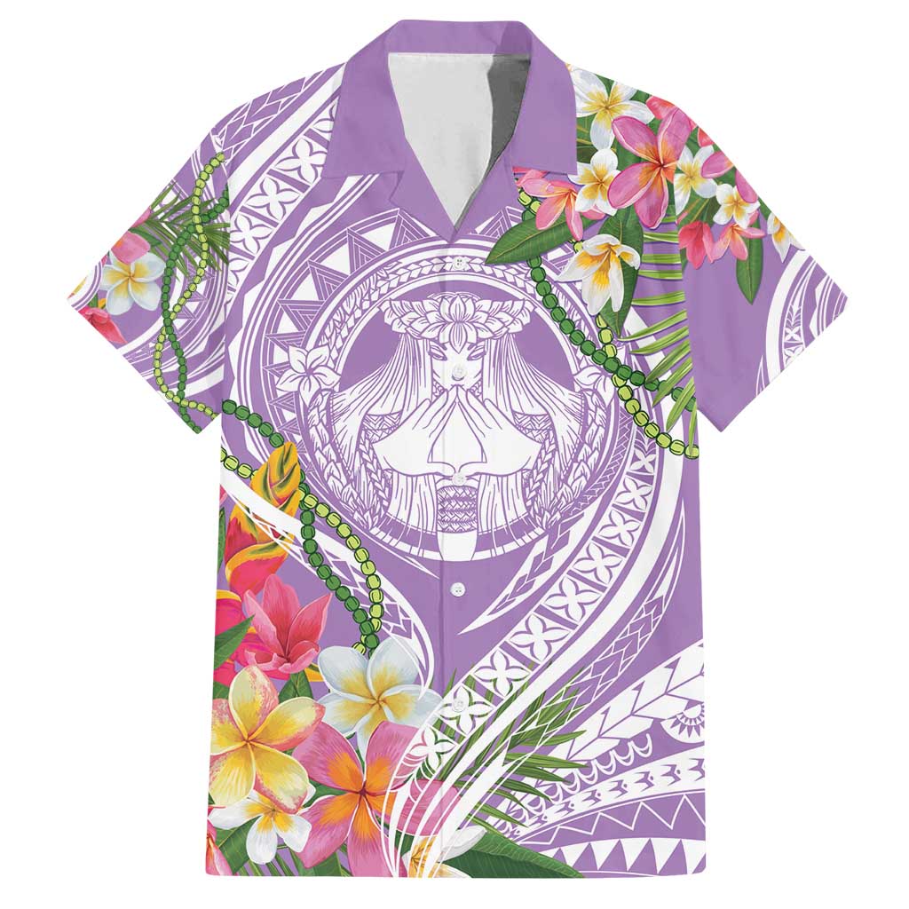 Aloha Hawaii Kauai Family Matching Summer Maxi Dress and Hawaiian Shirt Frangipani Mix Mokihana Lei LT7 Dad's Shirt - Short Sleeve Purple - Polynesian Pride