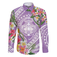 Aloha Hawaii Kauai Family Matching Summer Maxi Dress and Hawaiian Shirt Frangipani Mix Mokihana Lei LT7 Dad's Shirt - Long Sleeve Purple - Polynesian Pride