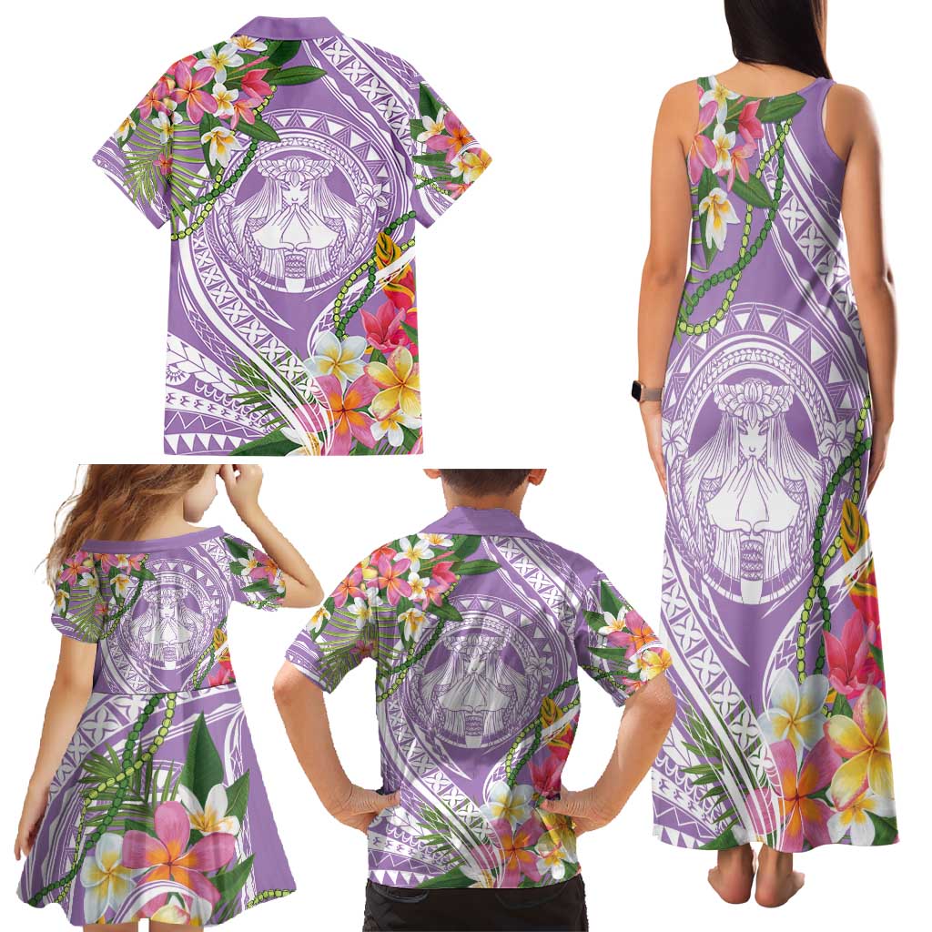 Aloha Hawaii Kauai Family Matching Tank Maxi Dress and Hawaiian Shirt Frangipani Mix Mokihana Lei LT7 - Polynesian Pride