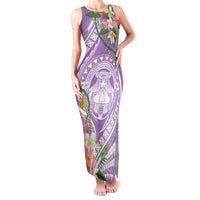 Aloha Hawaii Kauai Family Matching Tank Maxi Dress and Hawaiian Shirt Frangipani Mix Mokihana Lei LT7 Mom's Dress Purple - Polynesian Pride