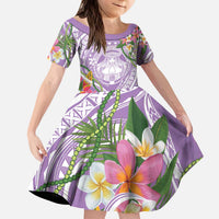 Aloha Hawaii Kauai Kid Short Sleeve Dress Frangipani Mix Mokihana Lei LT7 KID Purple - Polynesian Pride