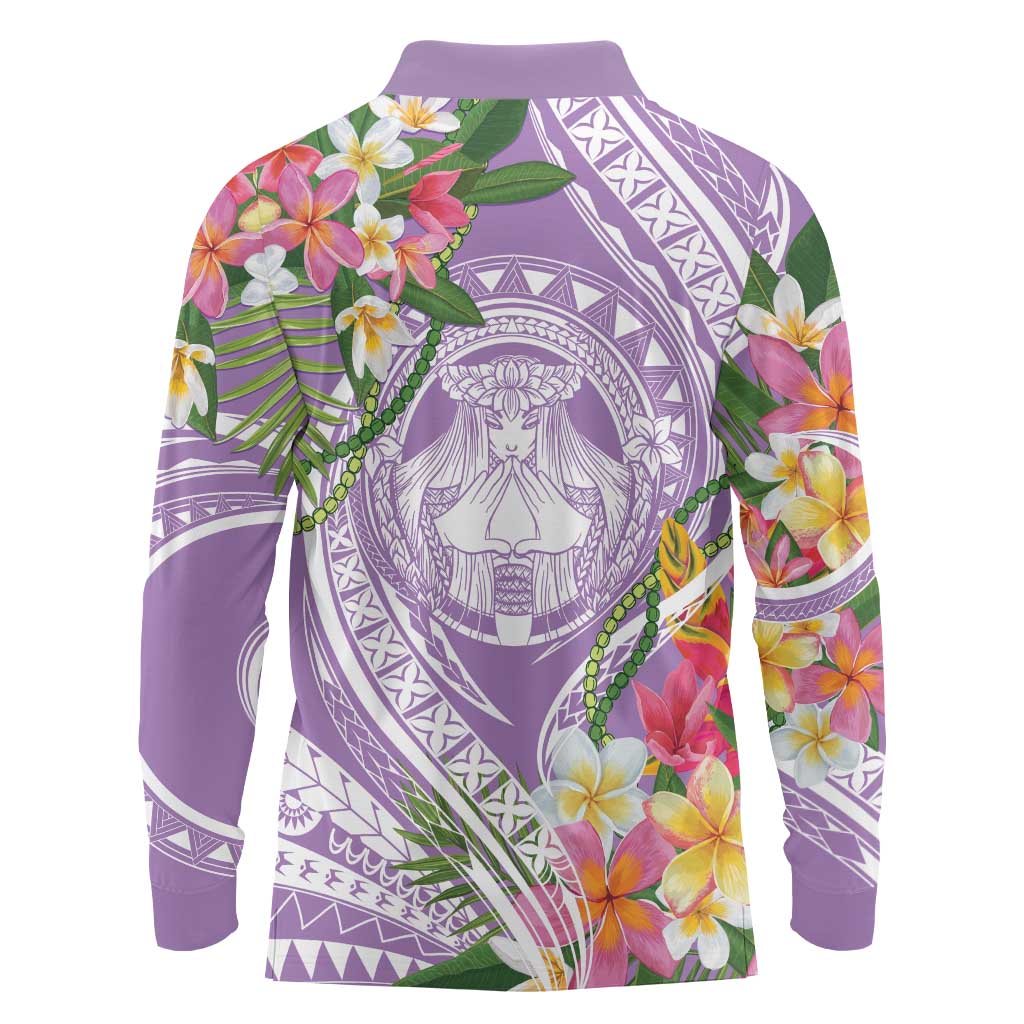Aloha Hawaii Kauai Long Sleeve Polo Shirt Frangipani Mix Mokihana Lei LT7 - Polynesian Pride