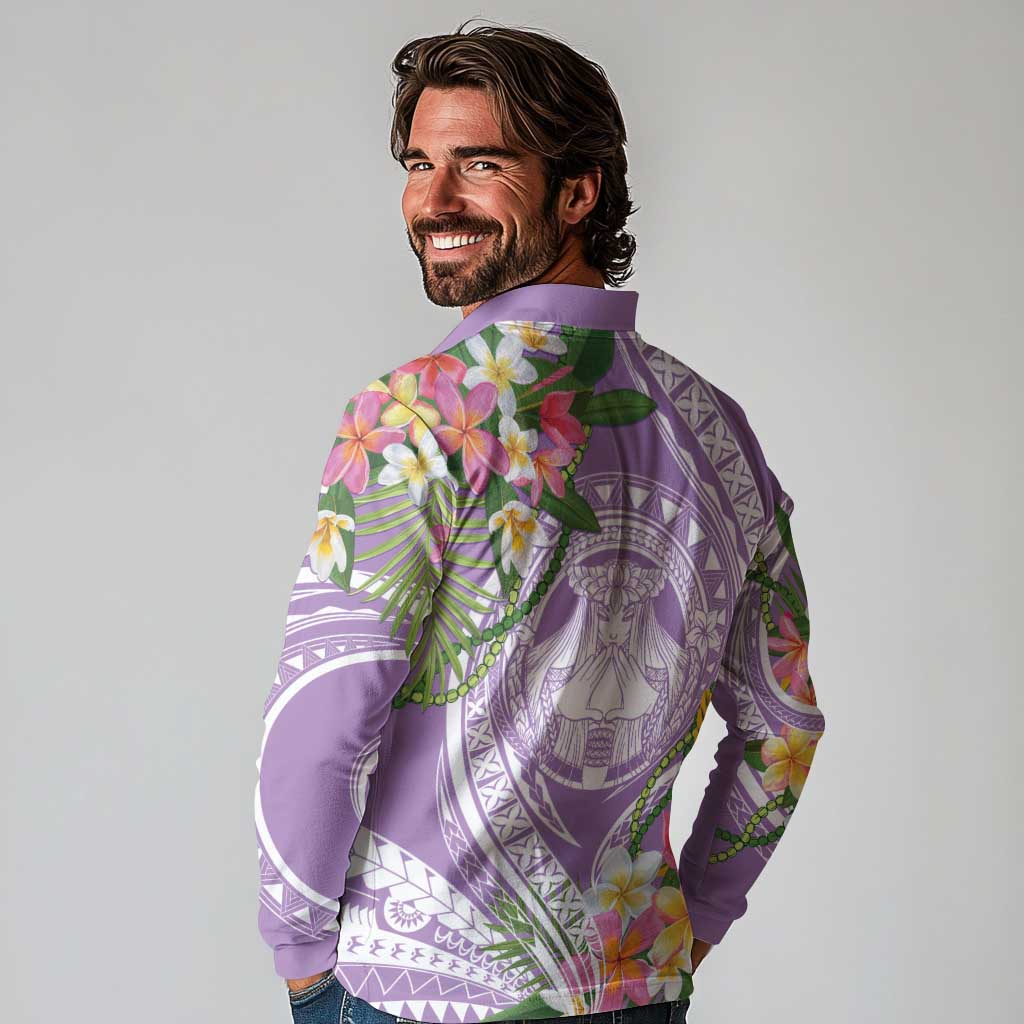 Aloha Hawaii Kauai Long Sleeve Polo Shirt Frangipani Mix Mokihana Lei LT7 - Polynesian Pride