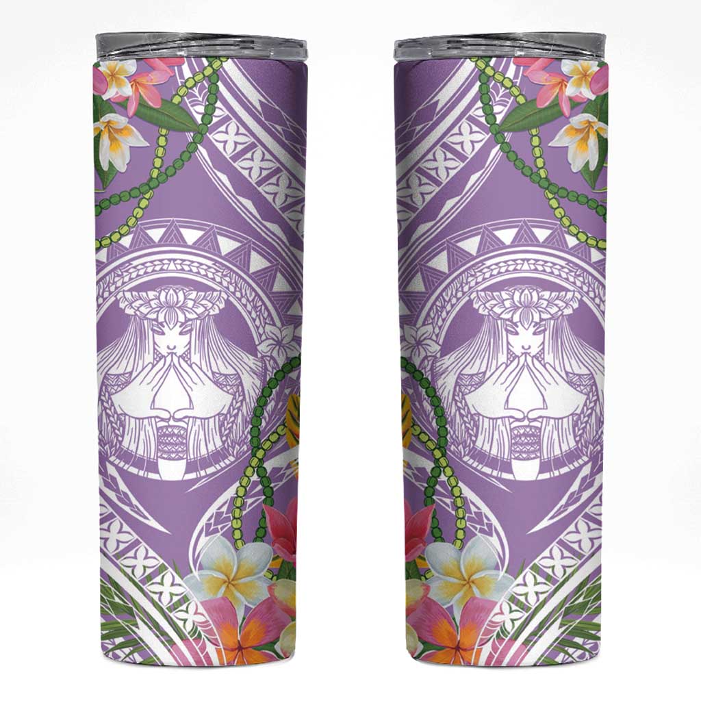 Aloha Hawaii Kauai Skinny Tumbler Frangipani Mix Mokihana Lei LT7 Purple - Polynesian Pride
