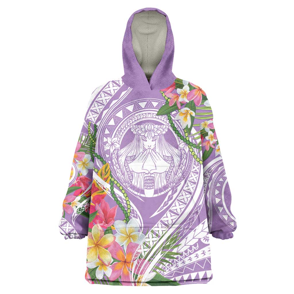 Aloha Hawaii Kauai Wearable Blanket Hoodie Frangipani Mix Mokihana Lei LT7 One Size Purple - Polynesian Pride