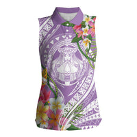Aloha Hawaii Kauai Women Sleeveless Polo Shirt Frangipani Mix Mokihana Lei LT7 Female Purple - Polynesian Pride