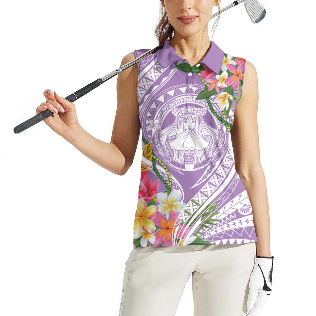 Aloha Hawaii Kauai Women Sleeveless Polo Shirt Frangipani Mix Mokihana Lei LT7 - Polynesian Pride