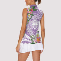 Aloha Hawaii Kauai Women Sleeveless Polo Shirt Frangipani Mix Mokihana Lei LT7 - Polynesian Pride