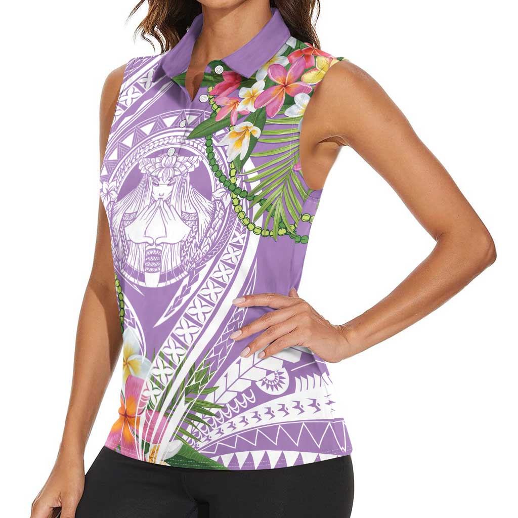 Aloha Hawaii Kauai Women Sleeveless Polo Shirt Frangipani Mix Mokihana Lei LT7 - Polynesian Pride