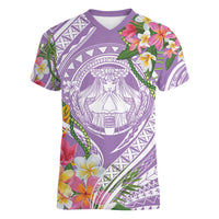 Aloha Hawaii Kauai Women V-Neck T-Shirt Frangipani Mix Mokihana Lei LT7 Female Purple - Polynesian Pride
