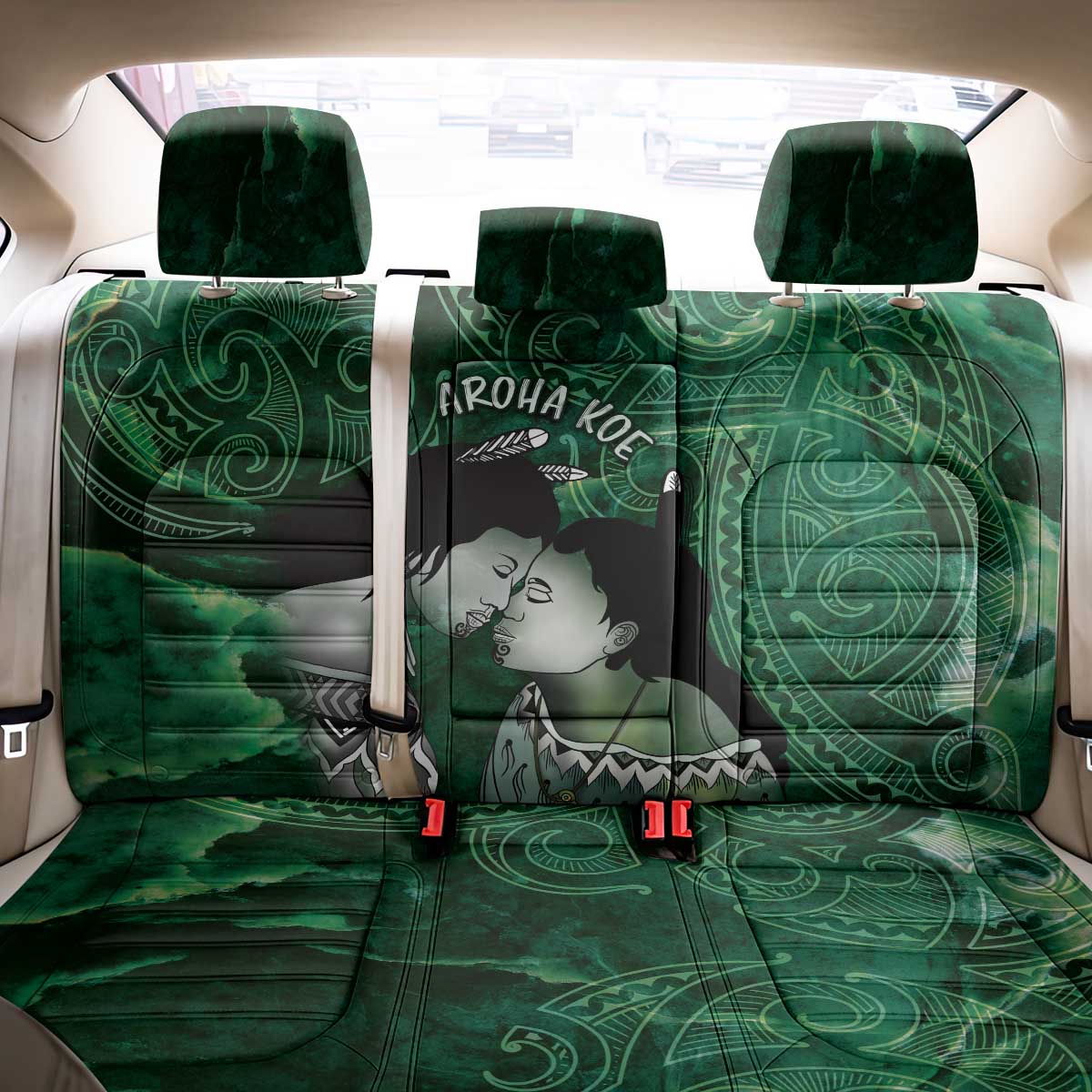 New Zealand Aroha Koe Mama Back Car Seat Cover Maori Hongi - Pounamu LT7 - Polynesian Pride