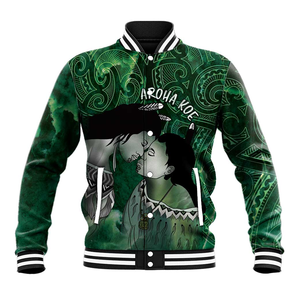 New Zealand Aroha Koe Mama Baseball Jacket Maori Hongi - Pounamu LT7 Unisex Green - Polynesian Pride