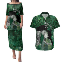 New Zealand Aroha Koe Mama Couples Matching Puletasi and Hawaiian Shirt Maori Hongi - Pounamu LT7 Green - Polynesian Pride