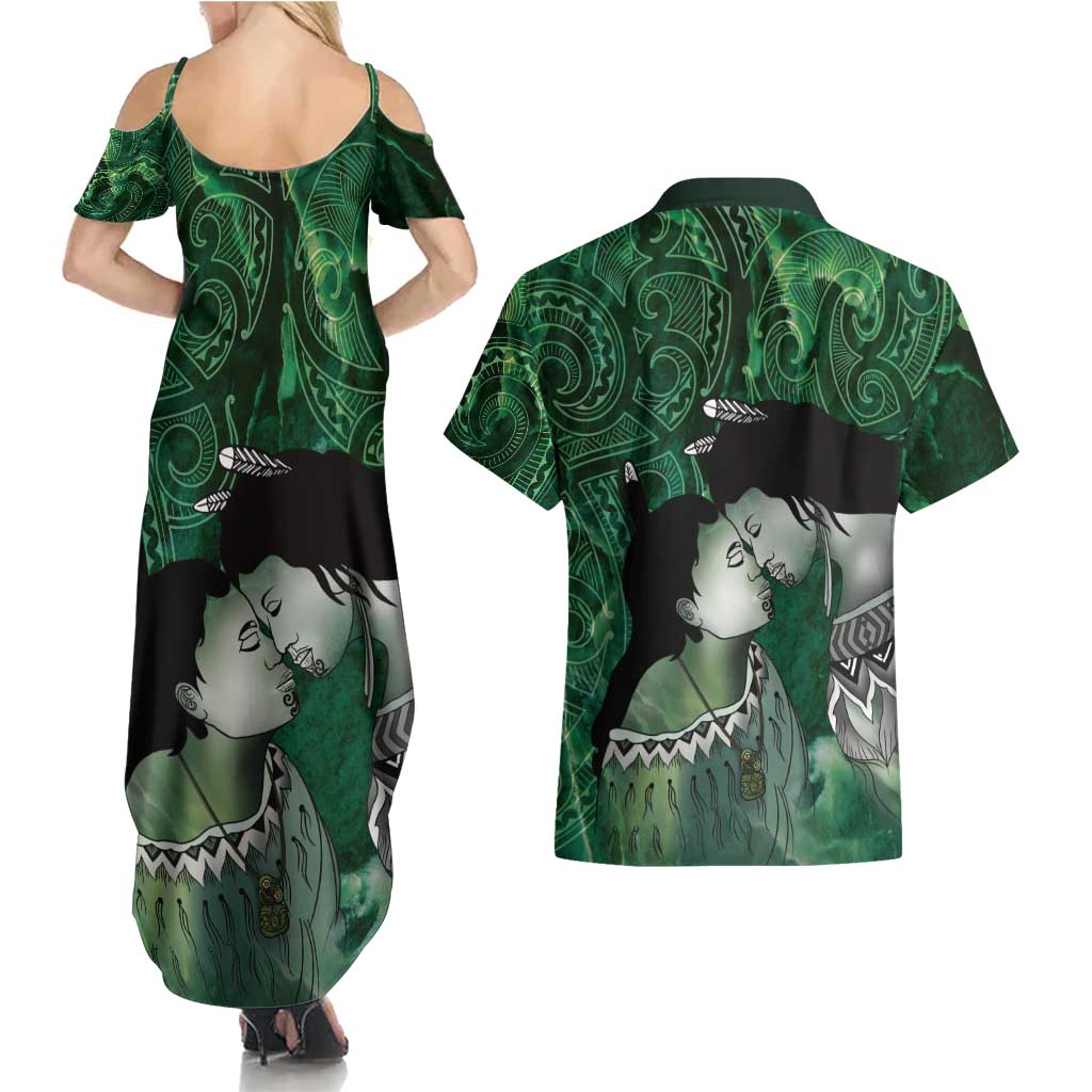 New Zealand Aroha Koe Mama Couples Matching Summer Maxi Dress and Hawaiian Shirt Maori Hongi - Pounamu LT7 - Polynesian Pride