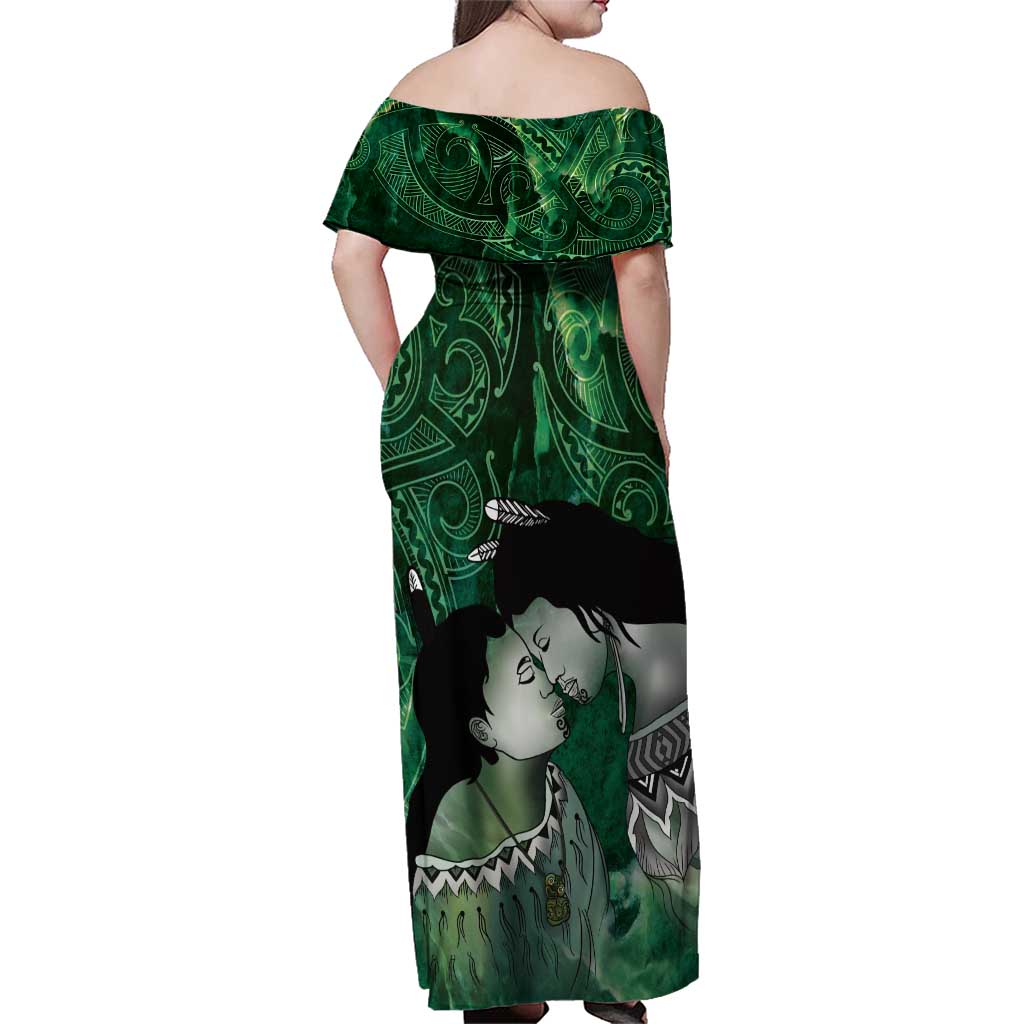 New Zealand Aroha Koe Mama Family Matching Off Shoulder Maxi Dress and Hawaiian Shirt Maori Hongi - Pounamu LT7 - Polynesian Pride