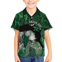 New Zealand Aroha Koe Mama Family Matching Off Shoulder Maxi Dress and Hawaiian Shirt Maori Hongi - Pounamu LT7 Son's Shirt Green - Polynesian Pride