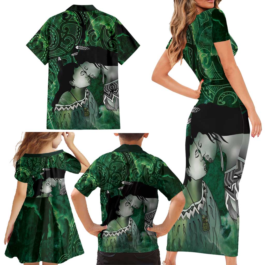 New Zealand Aroha Koe Mama Family Matching Short Sleeve Bodycon Dress and Hawaiian Shirt Maori Hongi - Pounamu LT7 - Polynesian Pride