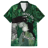 New Zealand Aroha Koe Mama Family Matching Tank Maxi Dress and Hawaiian Shirt Maori Hongi - Pounamu LT7 Dad's Shirt - Short Sleeve Green - Polynesian Pride