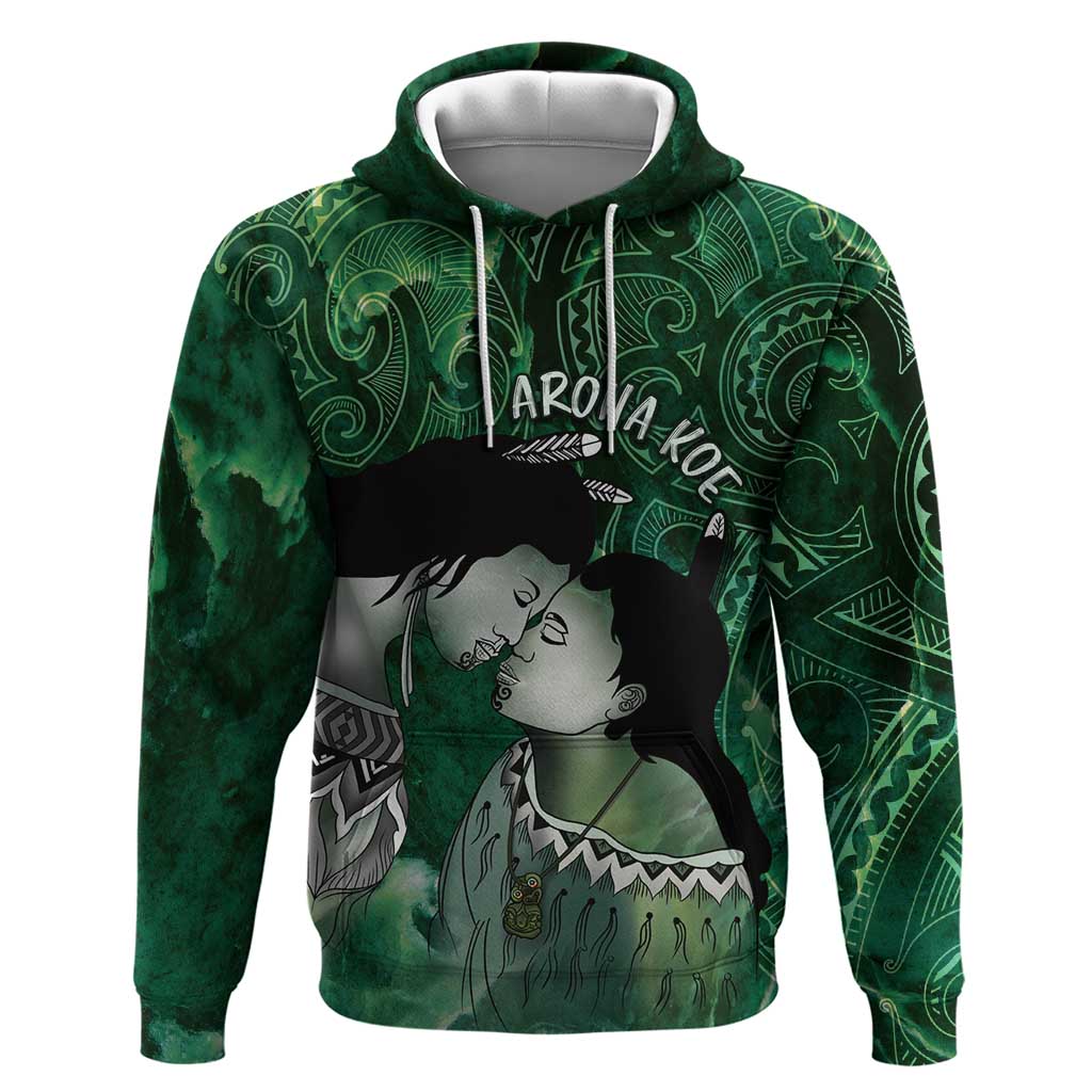 New Zealand Aroha Koe Mama Hoodie Maori Hongi - Pounamu LT7 Pullover Hoodie Green - Polynesian Pride