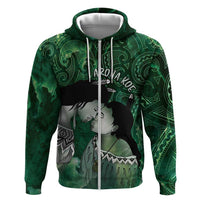 New Zealand Aroha Koe Mama Hoodie Maori Hongi - Pounamu LT7 Zip Hoodie Green - Polynesian Pride