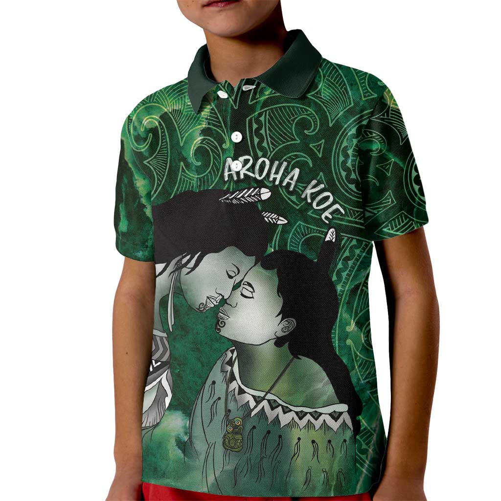 New Zealand Aroha Koe Mama Kid Polo Shirt Maori Hongi - Pounamu LT7 Kid Green - Polynesian Pride