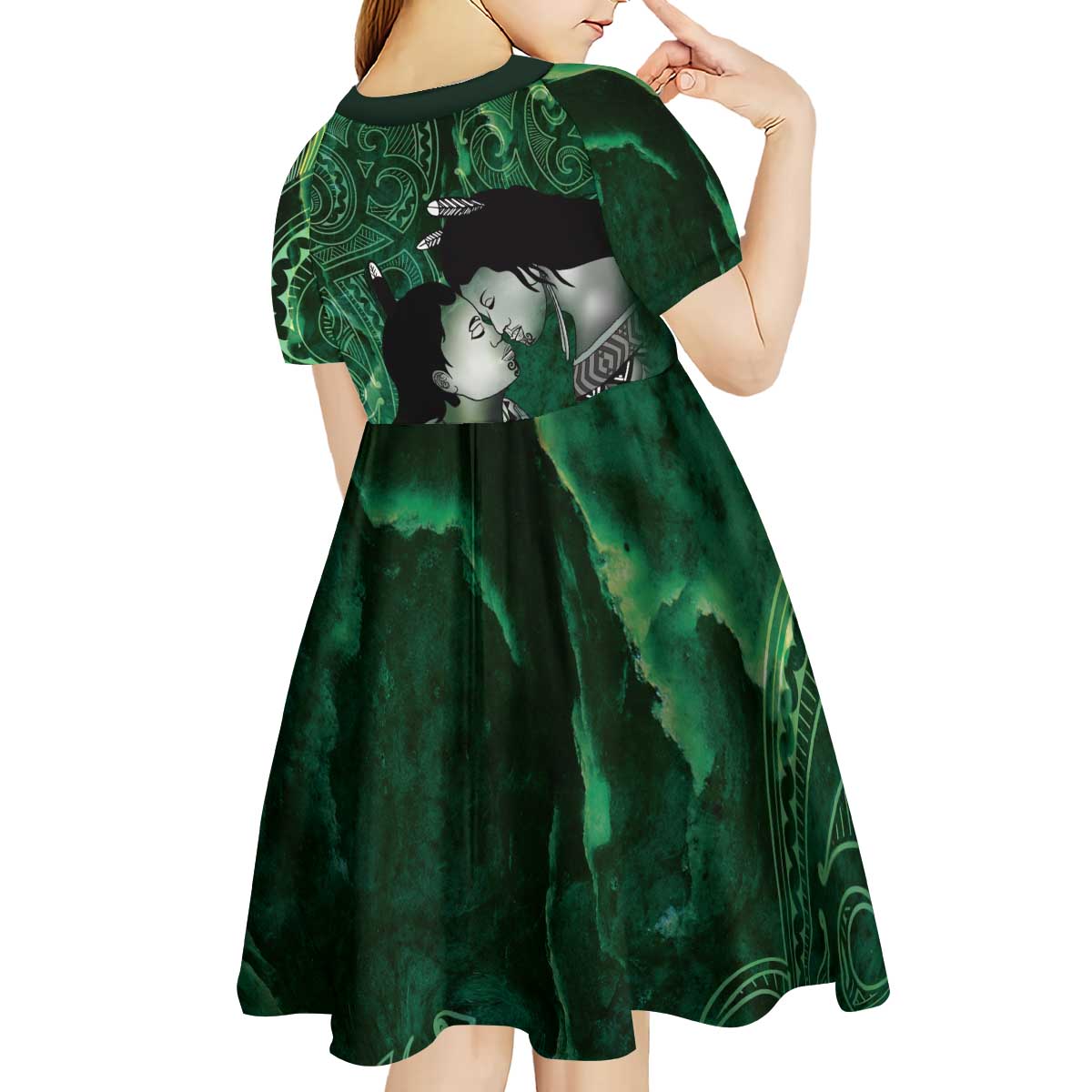 New Zealand Aroha Koe Mama Kid Short Sleeve Dress Maori Hongi - Pounamu LT7 - Polynesian Pride