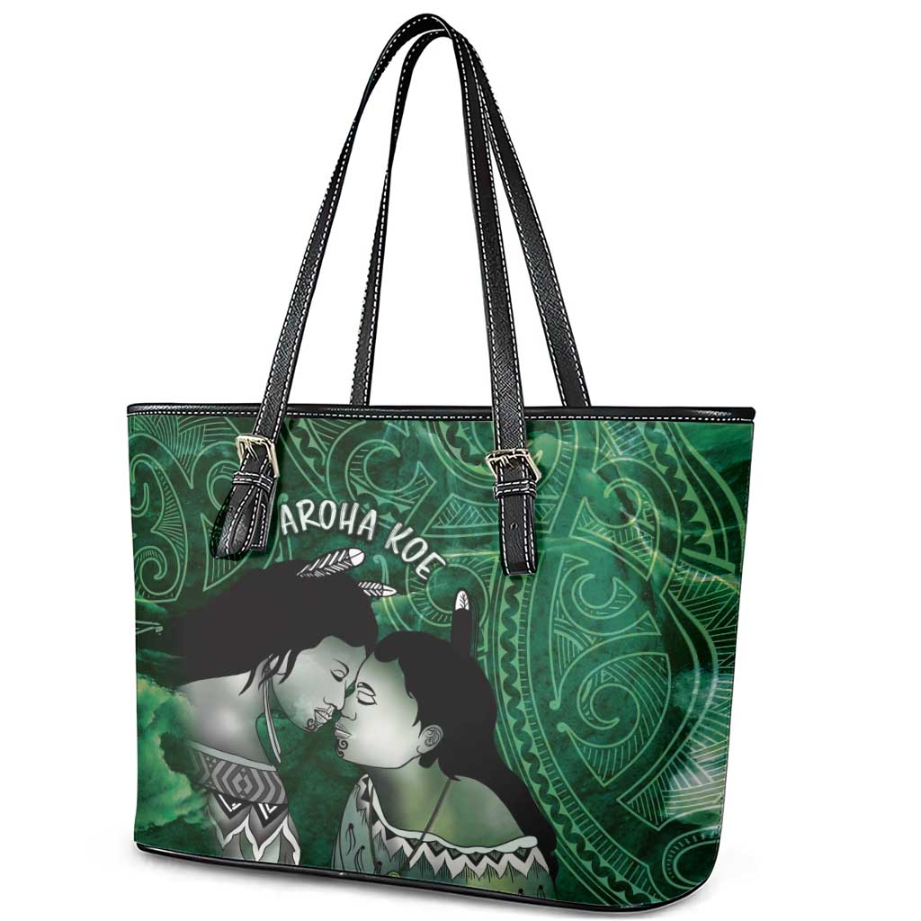 New Zealand Aroha Koe Mama Leather Tote Bag Maori Hongi - Pounamu LT7 - Polynesian Pride