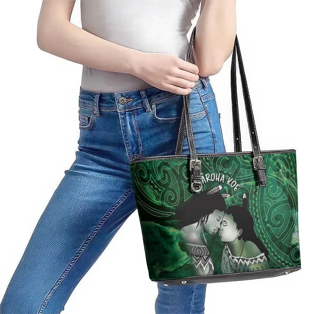 New Zealand Aroha Koe Mama Leather Tote Bag Maori Hongi - Pounamu LT7 - Polynesian Pride