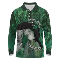 New Zealand Aroha Koe Mama Long Sleeve Polo Shirt Maori Hongi - Pounamu LT7 Green - Polynesian Pride