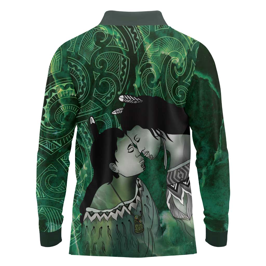 New Zealand Aroha Koe Mama Long Sleeve Polo Shirt Maori Hongi - Pounamu LT7 - Polynesian Pride