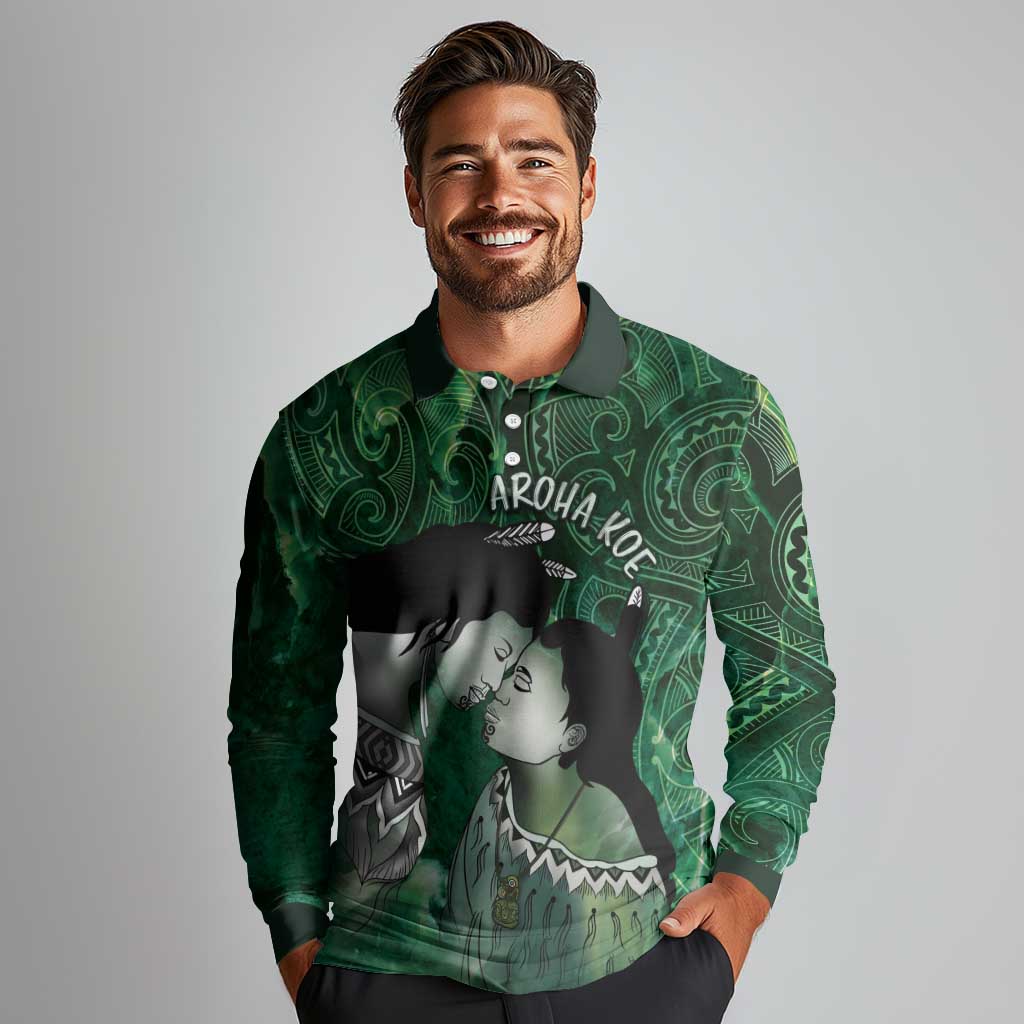 New Zealand Aroha Koe Mama Long Sleeve Polo Shirt Maori Hongi - Pounamu LT7 - Polynesian Pride