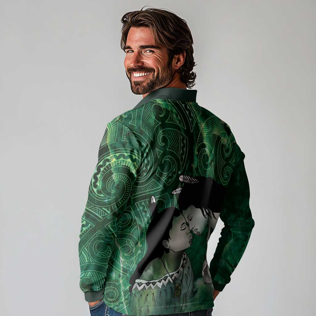 New Zealand Aroha Koe Mama Long Sleeve Polo Shirt Maori Hongi - Pounamu LT7 - Polynesian Pride
