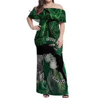 New Zealand Aroha Koe Mama Off Shoulder Maxi Dress Maori Hongi - Pounamu LT7 Women Green - Polynesian Pride