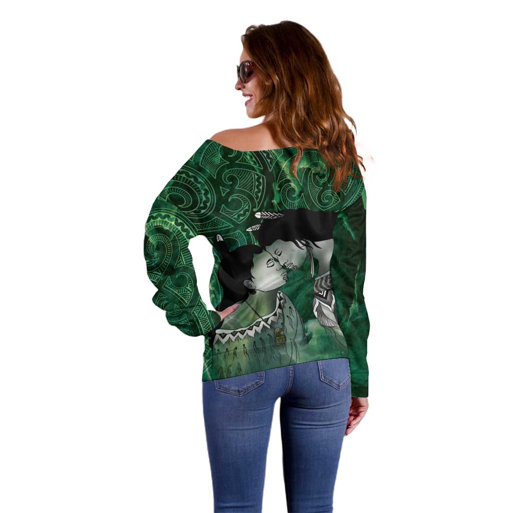 New Zealand Aroha Koe Mama Off Shoulder Sweater Maori Hongi - Pounamu LT7 - Polynesian Pride