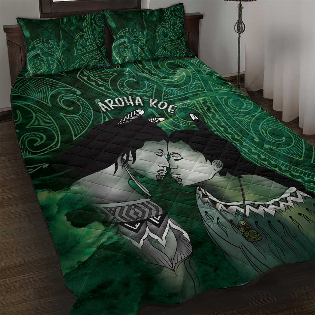 New Zealand Aroha Koe Mama Quilt Bed Set Maori Hongi - Pounamu LT7 Green - Polynesian Pride