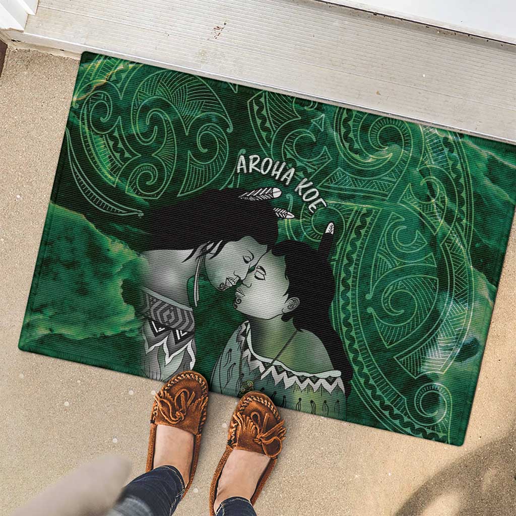 New Zealand Aroha Koe Mama Rubber Doormat Maori Hongi - Pounamu LT7 - Polynesian Pride