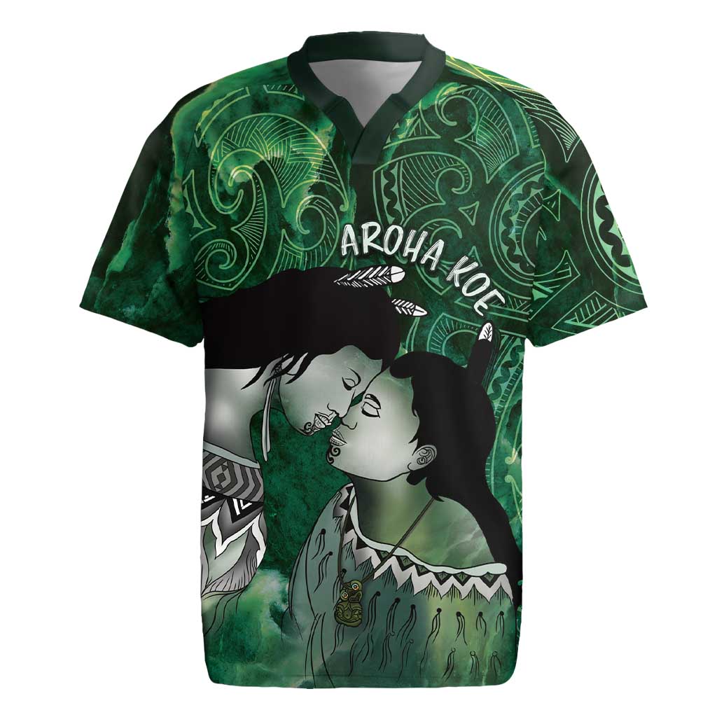 New Zealand Aroha Koe Mama Rugby Jersey Maori Hongi - Pounamu LT7 Green - Polynesian Pride