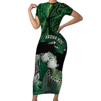 New Zealand Aroha Koe Mama Short Sleeve Bodycon Dress Maori Hongi - Pounamu LT7 Long Dress Green - Polynesian Pride