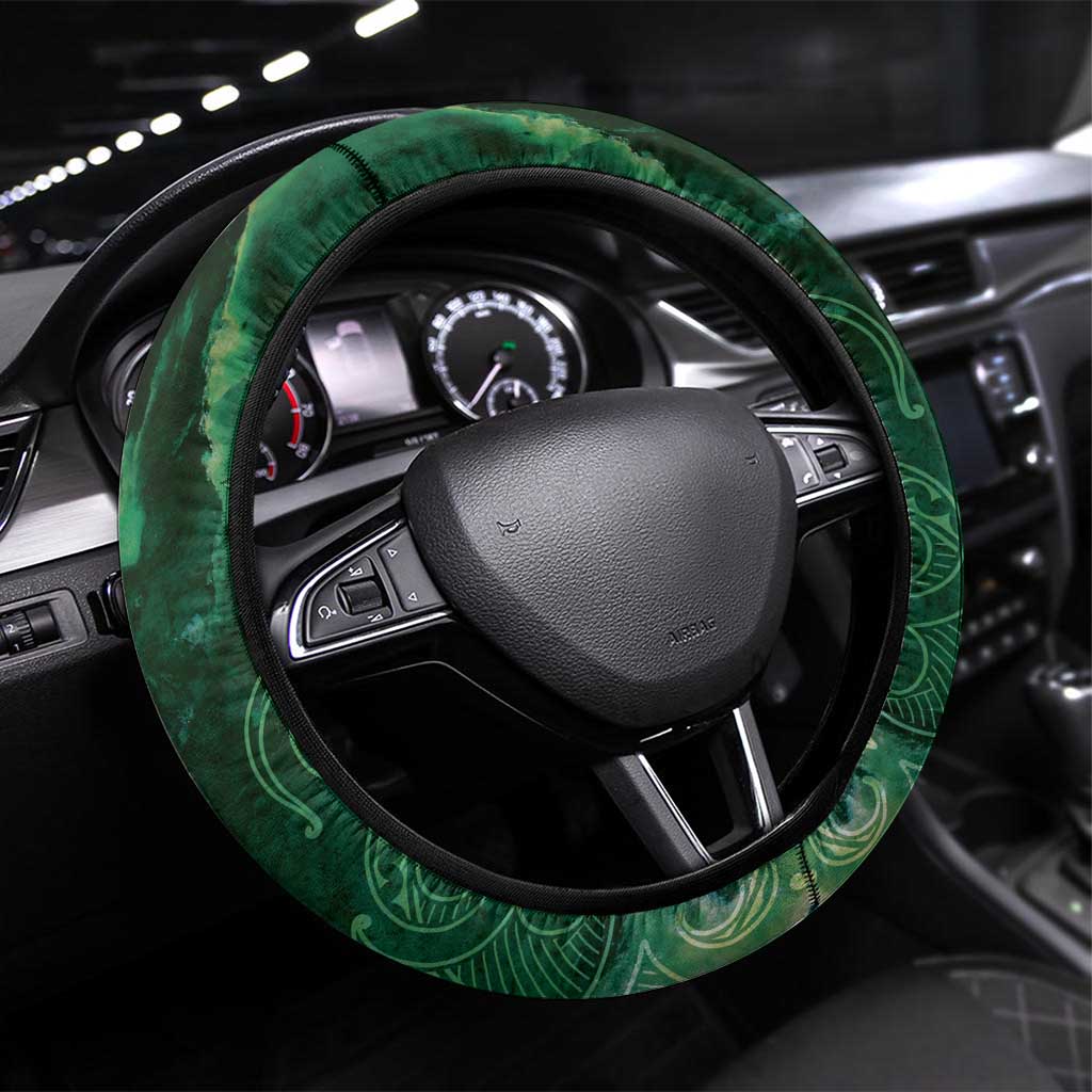 New Zealand Aroha Koe Mama Steering Wheel Cover Maori Hongi - Pounamu LT7 Universal Fit Green - Polynesian Pride